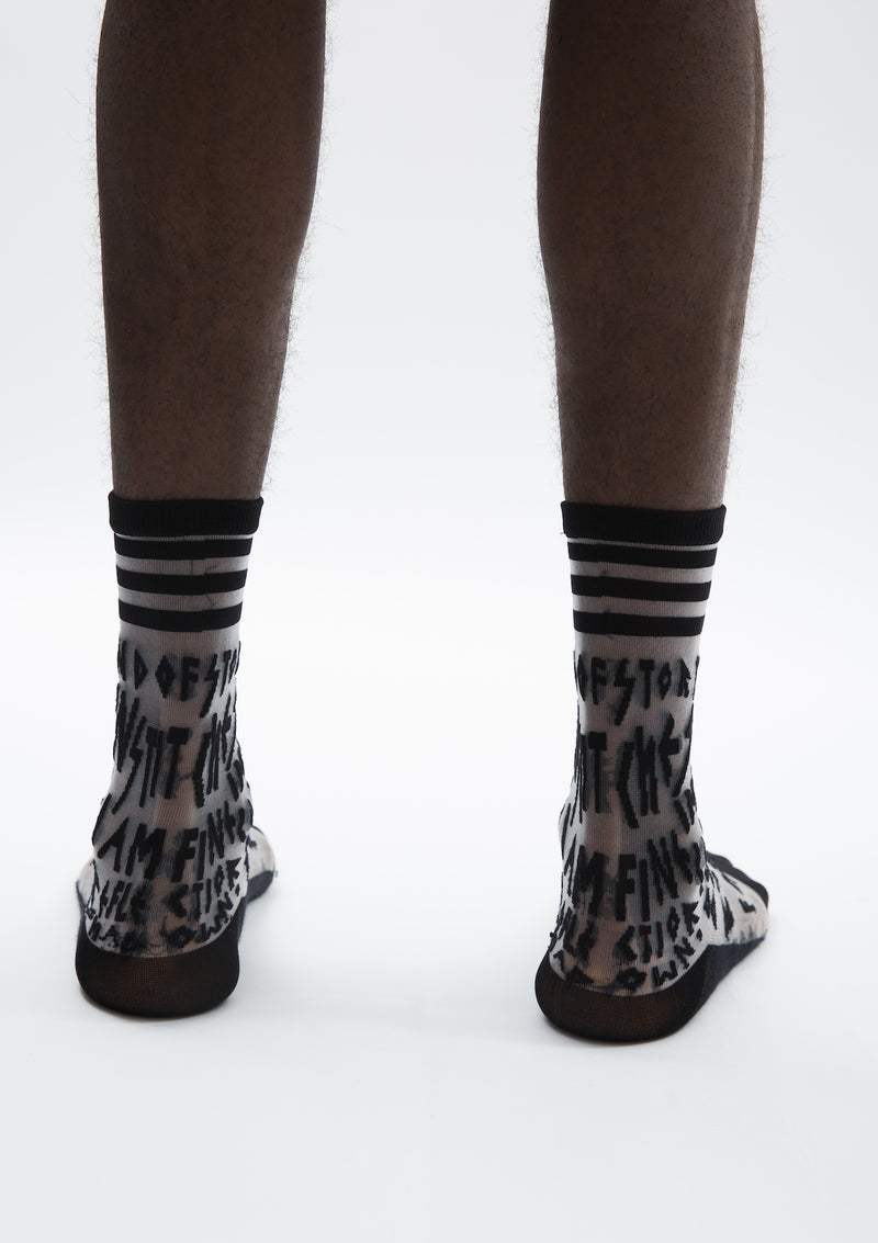 Multi-Letter Embroidered Sheer Socks