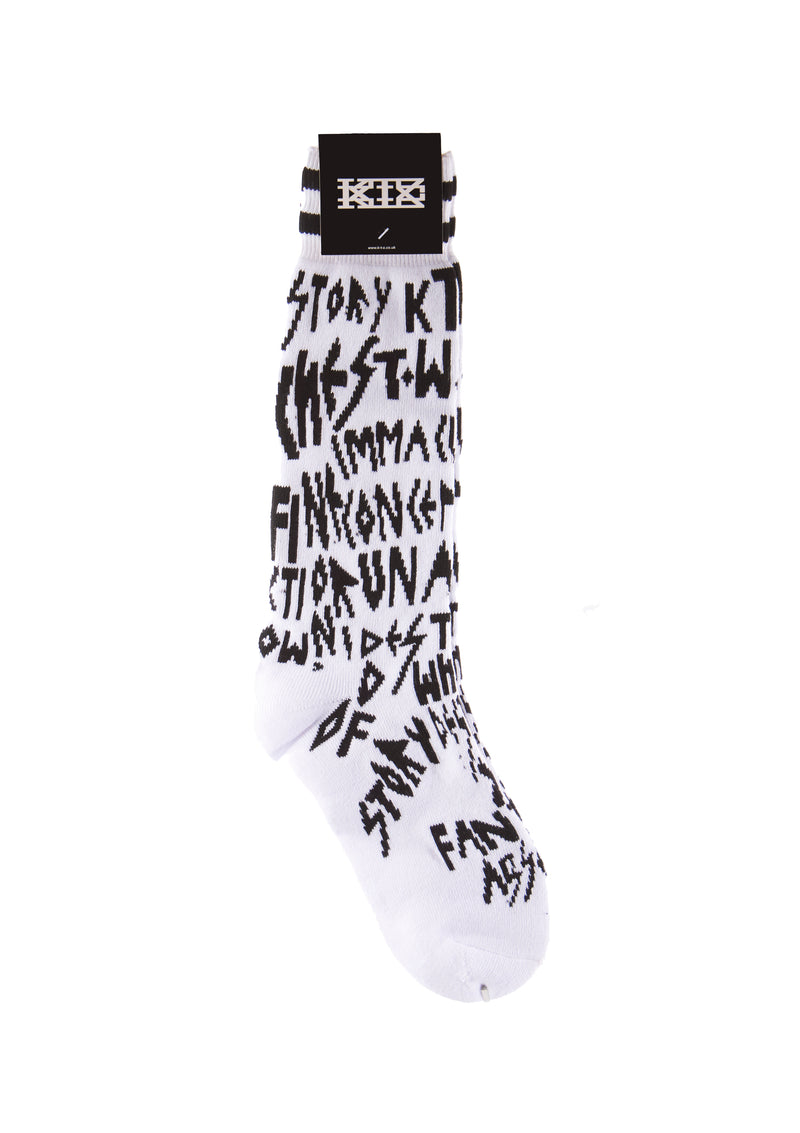 multi-letter embroidered socks white and black